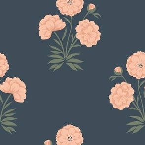 Vintage Peony in Navy, Peach, and Green