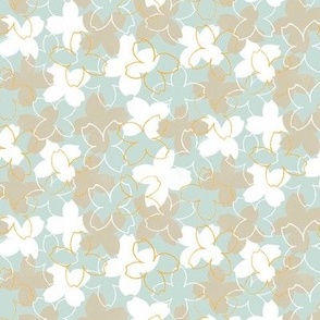 Dogwood Blooms in Layered Taupe, White, Light Blue, and Yellow