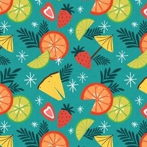 Retro Tropical Citrus Fruits | MED Scale | Teal Blue