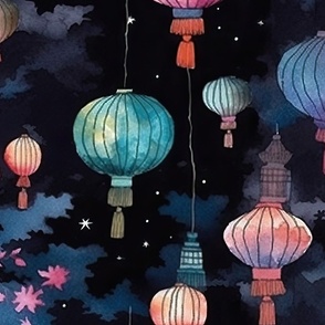 Watercolor Multi-Colored Chinese Paper Lanterns