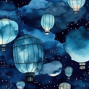 Watercolor Blue Colored Chinese Paper Lanterns