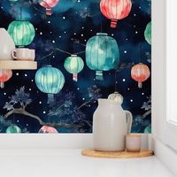 Watercolor Multi-Colored Chinese Paper Lanterns