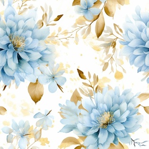 Large Scale Blue and Gold Floral 