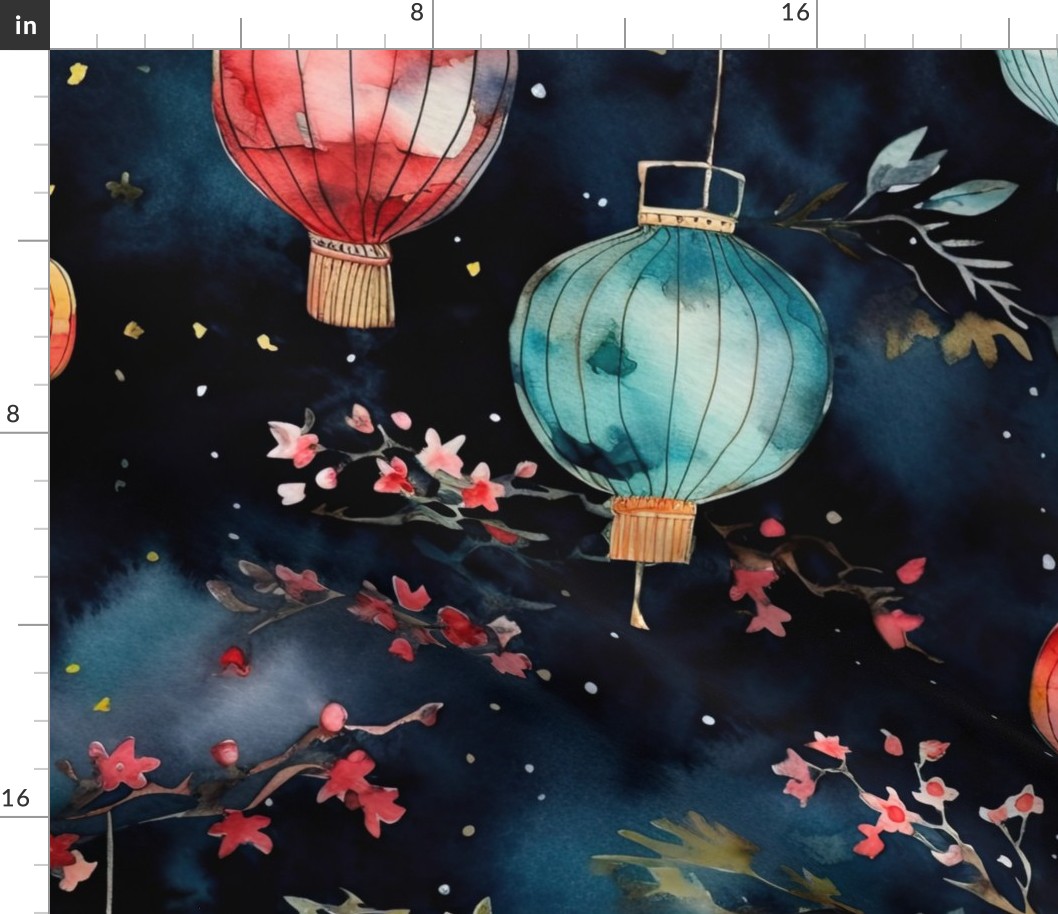 Watercolor Multi-Colored Chinese Paper Lanterns