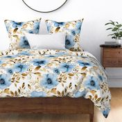 Large Scale Gold and Blue Floral 