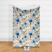 Large Scale Gold and Blue Floral 