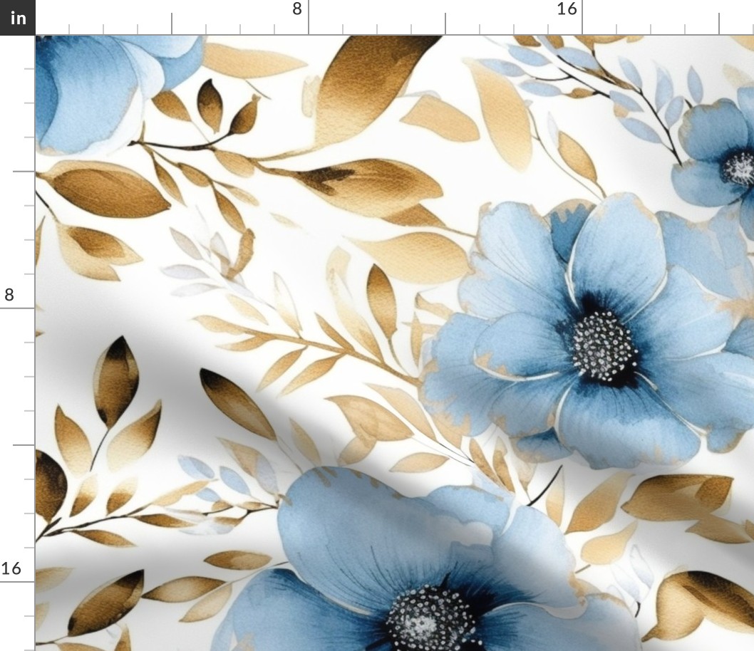 Large Scale Gold and Blue Floral 