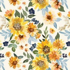 Fall Golden Sunflowers - Watercolor Floral Botanical