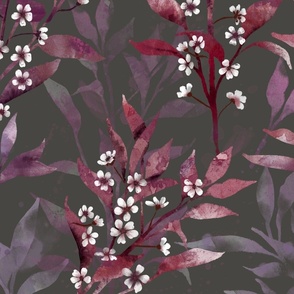 purple plum branches and flowers warm gray 24in