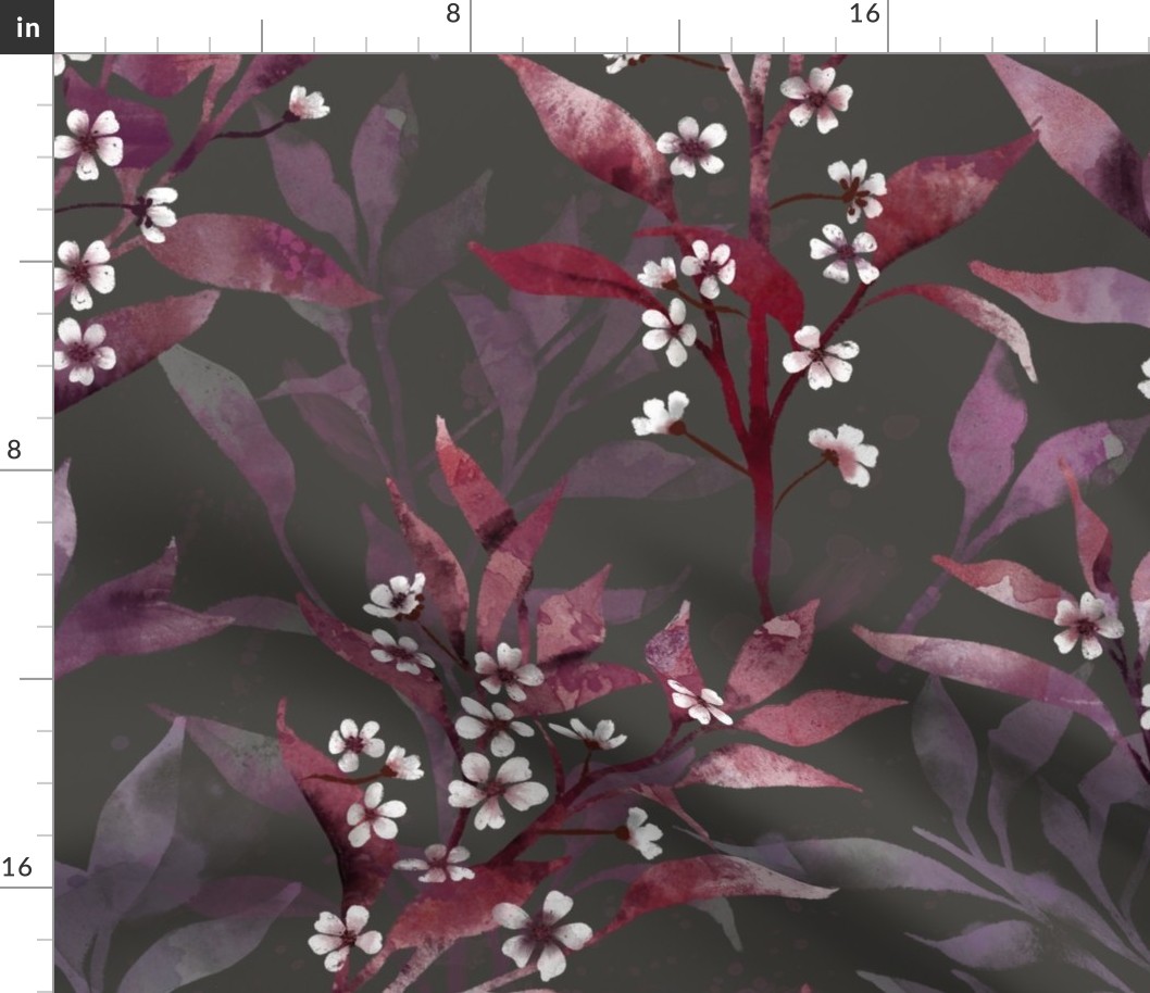purple plum branches and flowers warm gray 24in