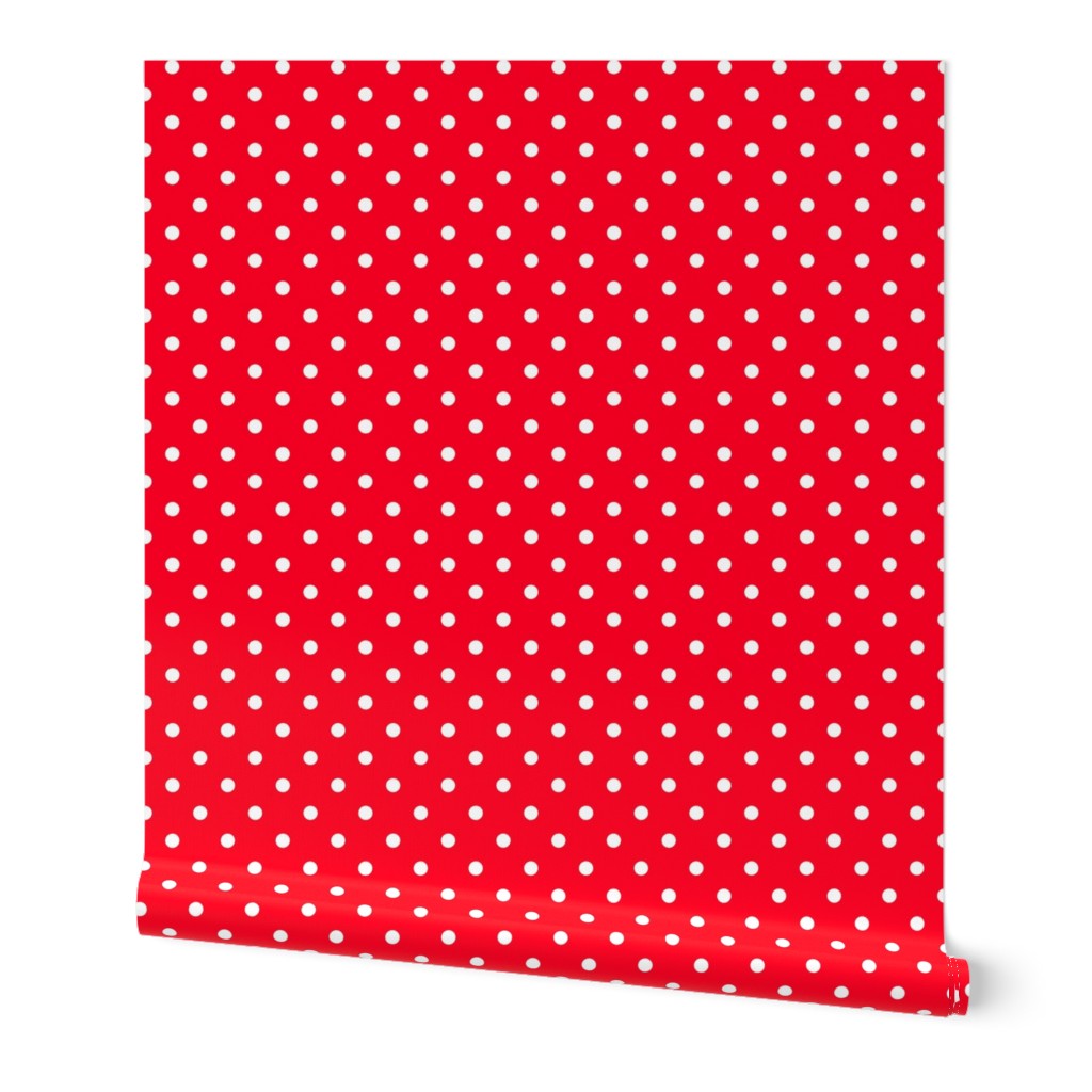 Small 1/2 Inch white Polka Dots on Cherry Red