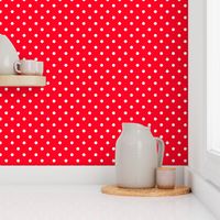 Small 1/2 Inch white Polka Dots on Cherry Red