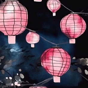 Glowing Chinese Paper Lanterns Watercolor
