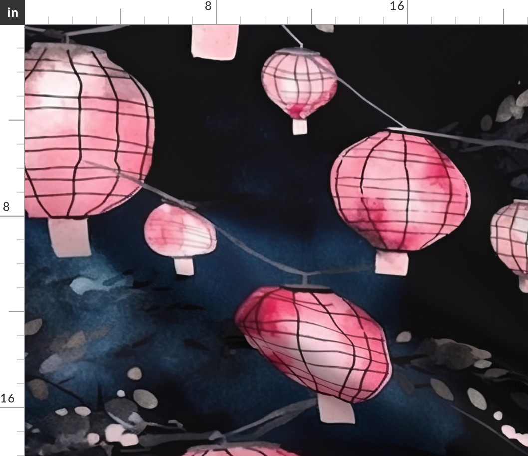 Glowing Chinese Paper Lanterns Watercolor