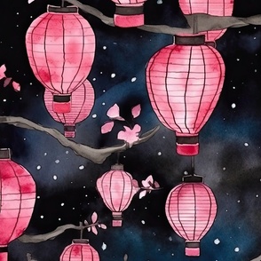 Glowing Chinese Paper Lanterns Watercolor