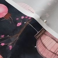 Small Pink Glowing Chinese Paper Lanterns Watercolor