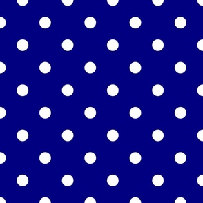 1 inch White Polkadots on Royal  Blue