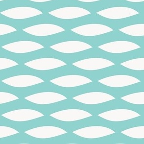 Geometric, bird seed print in off white and aqua blue

