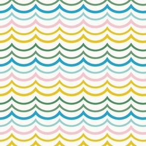 Colorful , cute scallop stripe in colors of pink, yellow, green, and blues. 