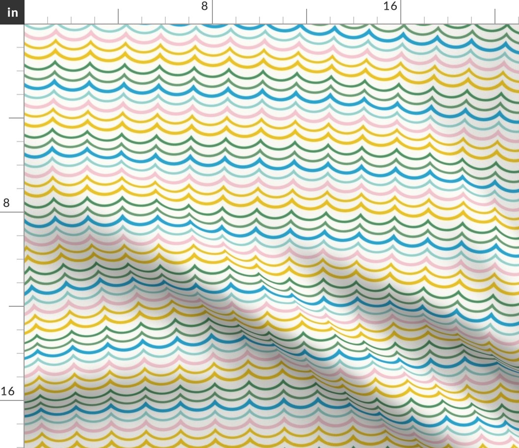 Colorful , cute scallop stripe in colors of pink, yellow, green, and blues. 