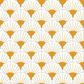 Art Deco Style Scallop Design resembles arching flower petals, black, white and gold arches