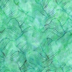 green hills mountains outlines line art hand drawn batik watercolor