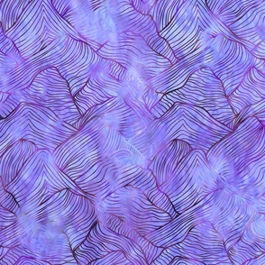 purple mountain hills hand drawn line art waves batik watercolor 