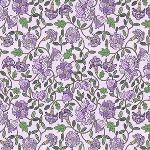 Poppies in purple and green,  11"