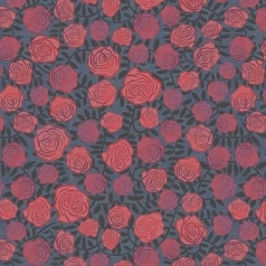 Small Wall of Roses Fairytale Brambles Tangle of Vines Block Print in Midnight Blue