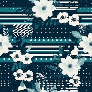 Dots Stripes and Flowers Patchwork Pattern