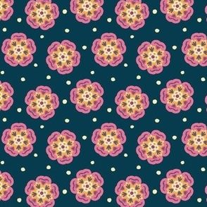 Polka Dot Flowers Floral Magical Meadow Cute Pink and Navy Blue