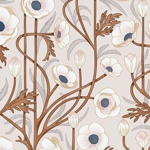 white anemone flowers art nouveau copper