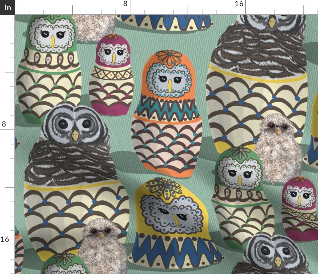 Owl Matryoshka Dolls - Green - BIG