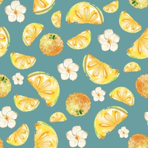 Oranges and Blossoms Teal