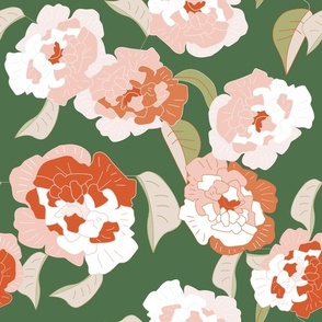 Hand Drawn Roses From My Garden - Apricot On Green.