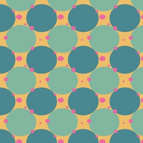 Big bubbles -pink and green with yellow background  - geometric