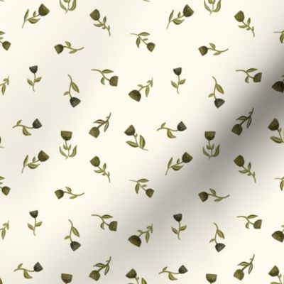 ditsy tulips floral stems leaves cream green