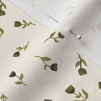 ditsy tulips floral stems leaves cream green