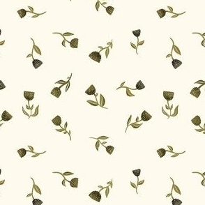 ditsy tulips floral stems leaves cream green