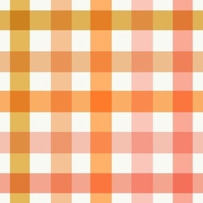 LARGE Gingham in Yellow, Pink, and Orange - Checkered Plaid on a creamy white background