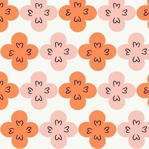 MEDIUM Cute Doodle Clovers - Orange and Pink 