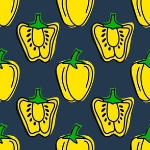 Medium Scale Yellow Peppers on Navy