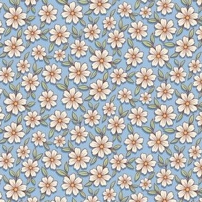 Doodle Blossoms Sky Blue and Cream - mini scale - mix and match