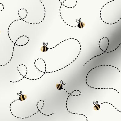 MEDIUM Cute Doodle Buzzing Bees on a white background 