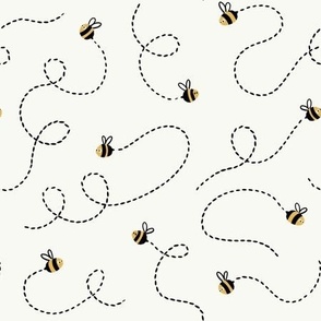 LARGE Cute Doodle Buzzing Bees on a white background 