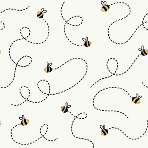 MEDIUM Cute Doodle Buzzing Bees on a white background 