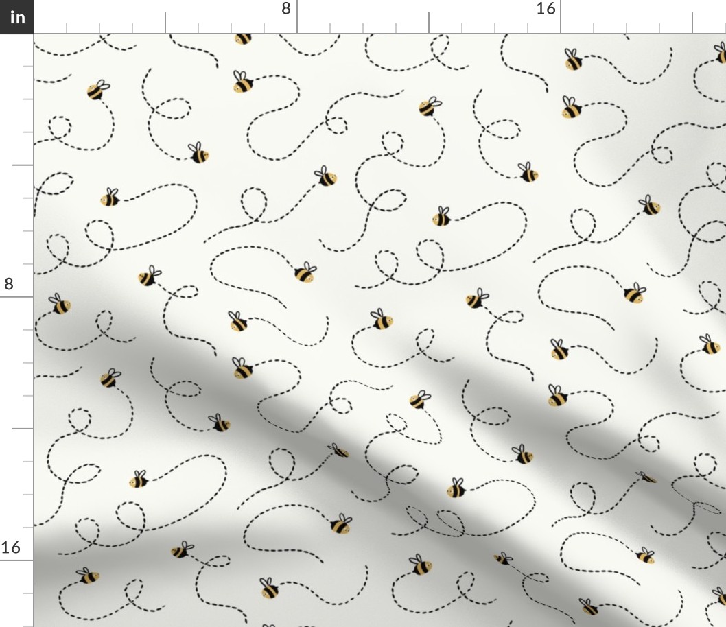 MEDIUM Cute Doodle Buzzing Bees on a white background 