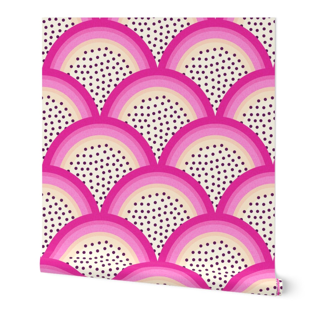 tropical dragonfruit rainbow extra large wallpaper scale pink white art deco kids by Pippa Shaw