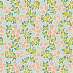 Ditsy Floral Print inGreen Pink & Blue