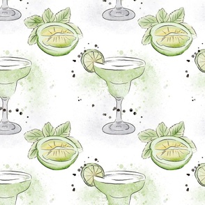 Lime Martini Cocktail Watercolor - Stylish Home & Room Decor Upholstery Textile Fabric Design